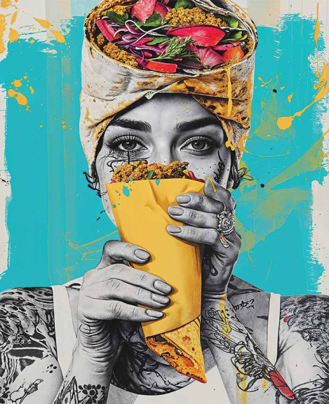 Clean modern presentation of Zazu fast-casual Mediterranean street food stall space