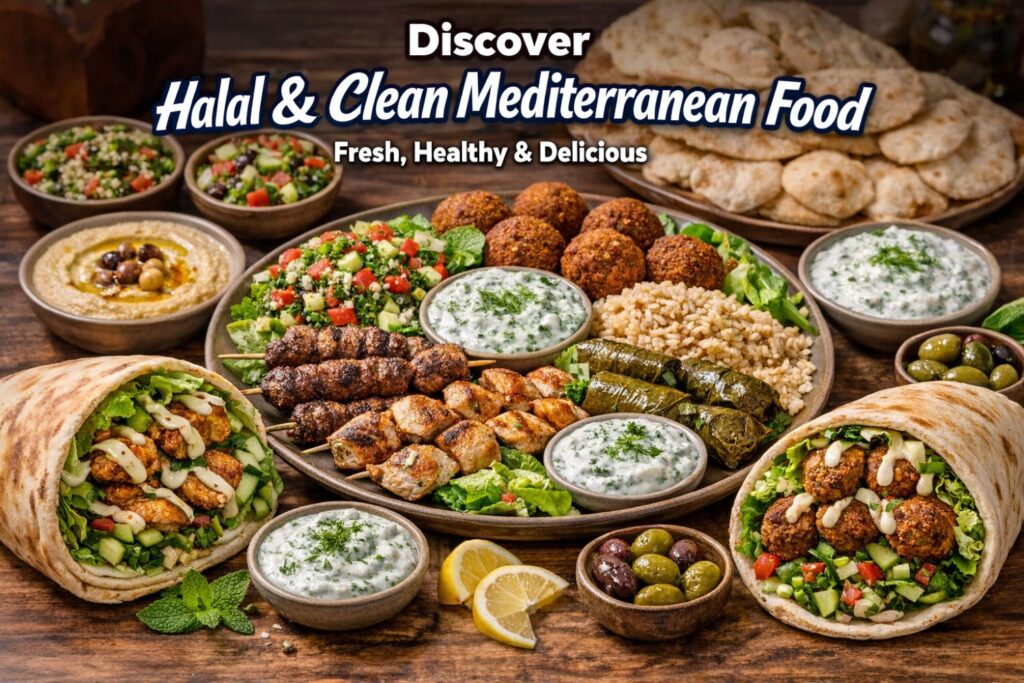100% Halal & Clean Mediterranean Food at Zazu Chelsea NYC, image of halal foods on a table