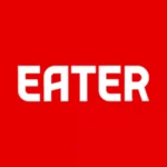 the Eaer logo, white text EATER on orange background