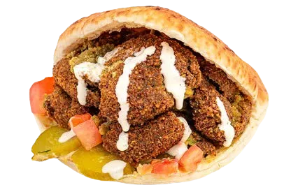 A closeup images of a stuffed falafel from Zazu mediterranean street food at Shaver Hall, NYC